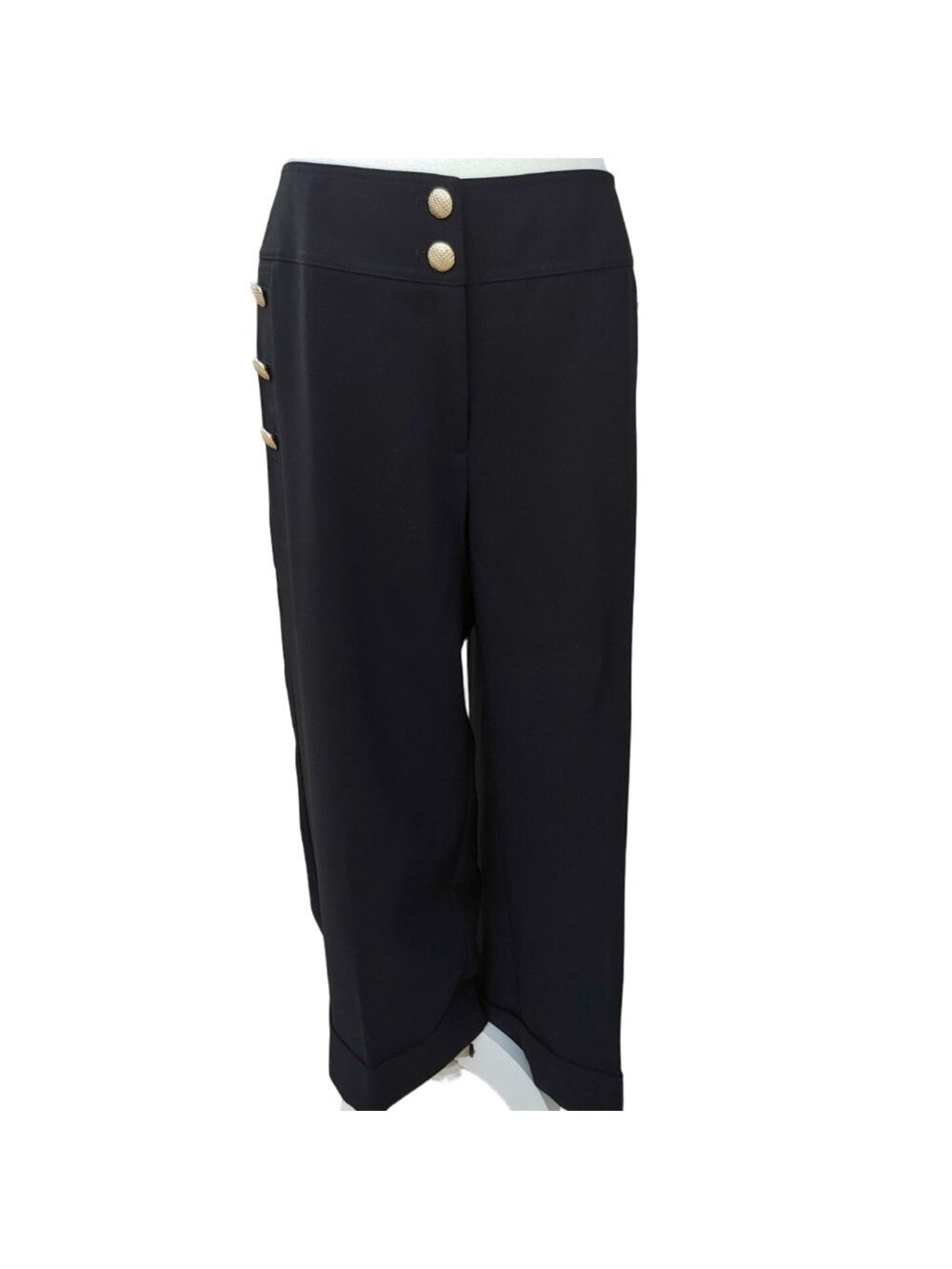Chico's Nautical Black Dress Cropped Pants with Button Detail size 2.5 (14) NWT - Picture 5 of 17